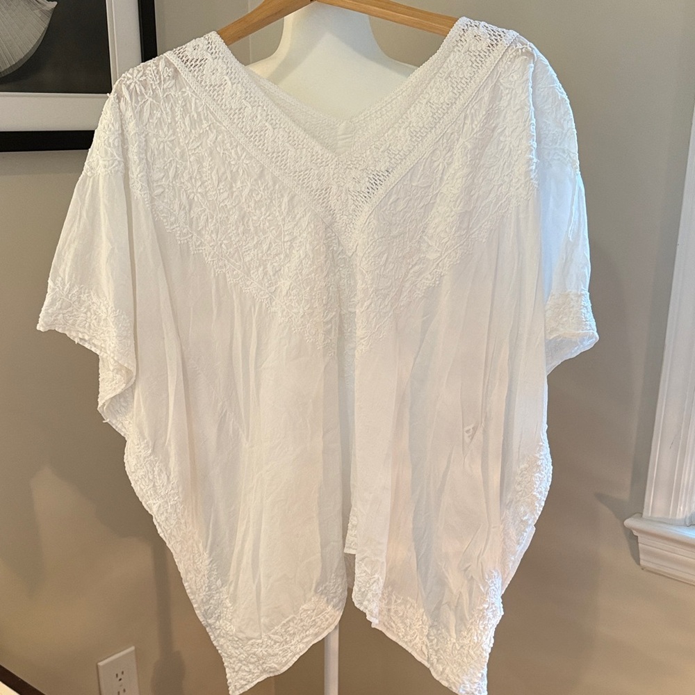 EFHARIS MYKONOS 100% Cotton Handmade White Cotton Embroidered Top Free Size 1